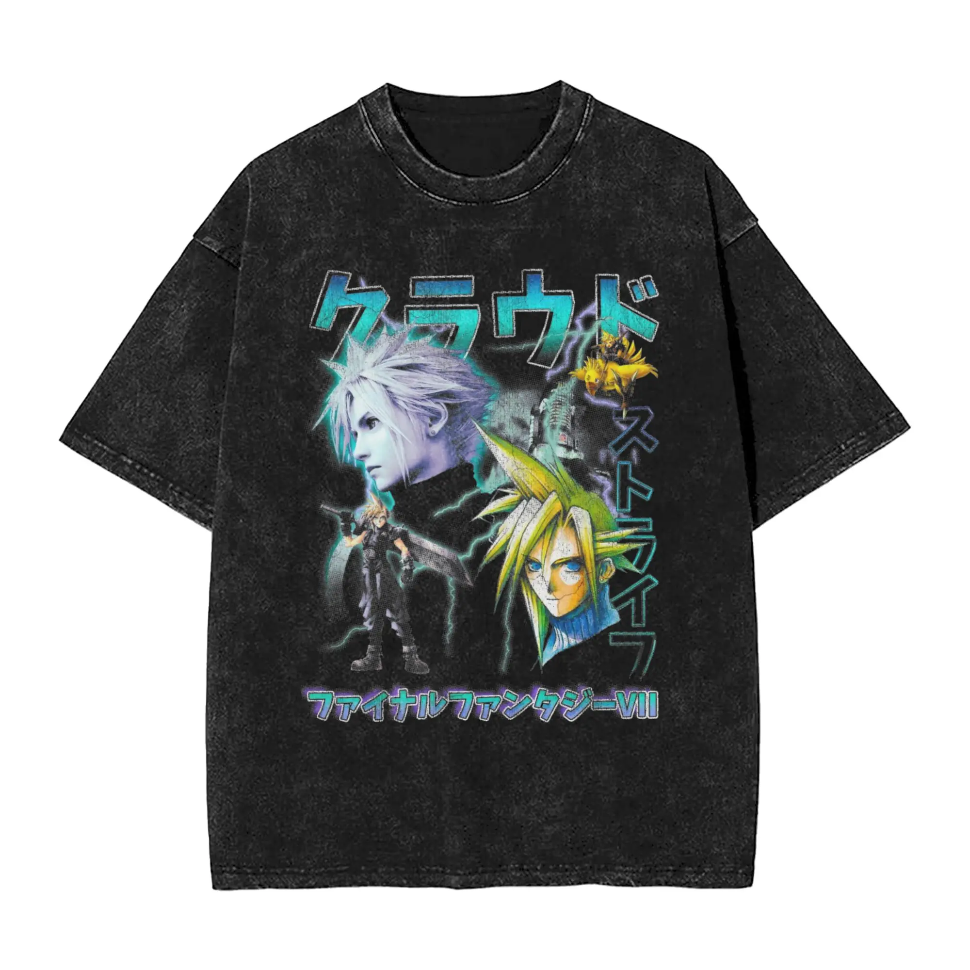 Cloud Strife Vintage Finals Fantasys Vintage Washed T Shirt  100% Cotton Clothing Novelty Crew Neck Tee Shirt Plus Size T-Shirt