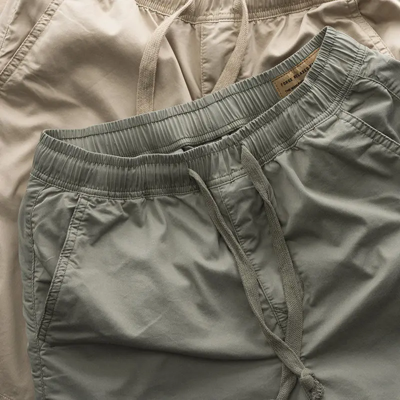 Ice Silk Four-Part Shorts Men's Summer Straight Leg Elastic Waist Retro Casual Wear-Resistant Five-Part Mid-Pants Workwear