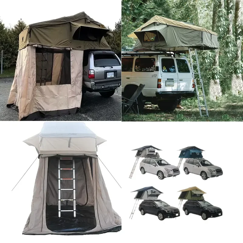 Waterproof Oxford Soft Shell Four-Season Double Layer Car Rooftop Tent with Aluminum Frame SUV Camping Glamping One Bedroom