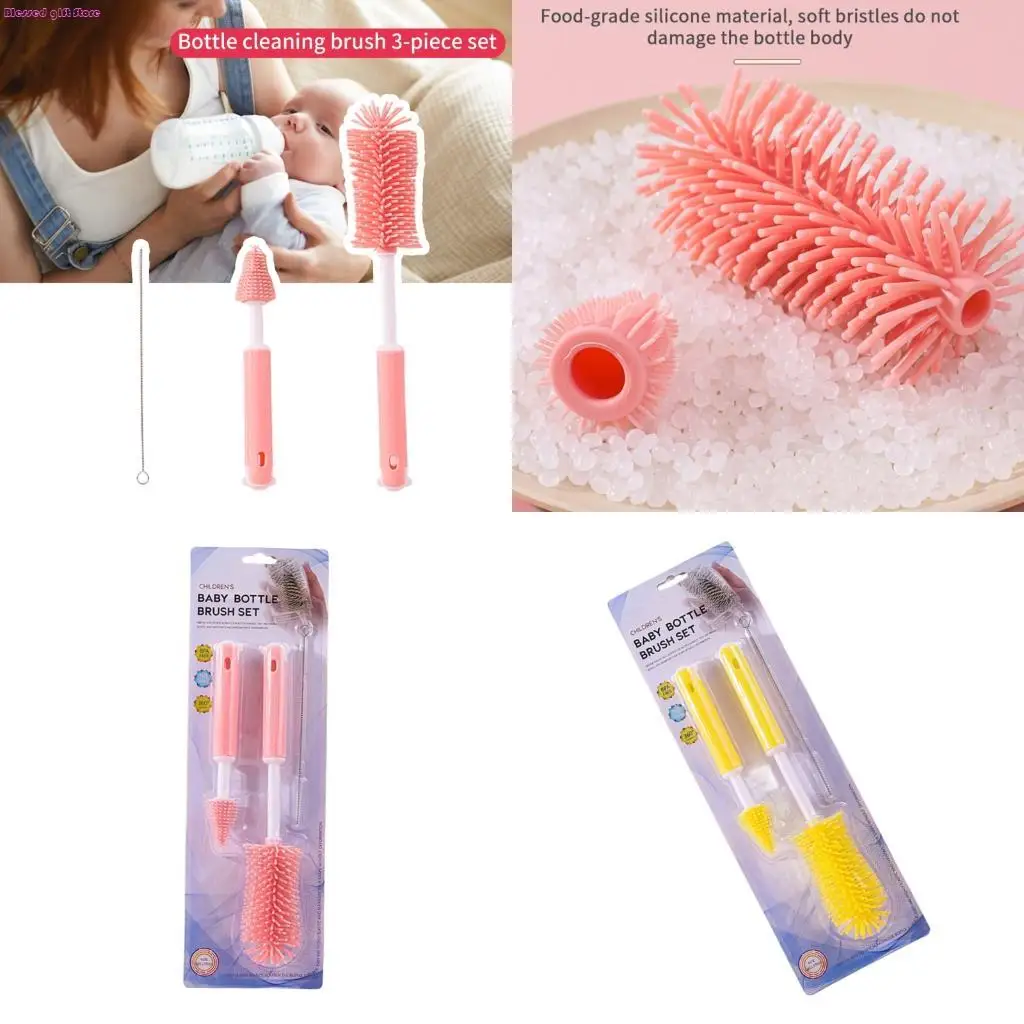 

D0JC 3 PIECT Silicone Brush Set для детских бутылок чашки соломы соломы соска солома легко чистка