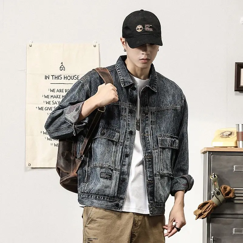 Spring and Autumn New Loose Denim Jacket Men\'s Casual Retro Washed Work Jacket