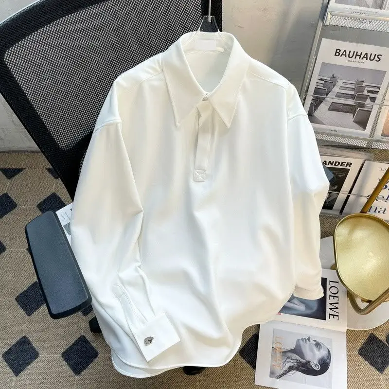 2023 New Spring and Autumn Simple Commuting Polo Collar Business Style Casual Loose Fit No Iron Drop Solid Color Versatile Shirt