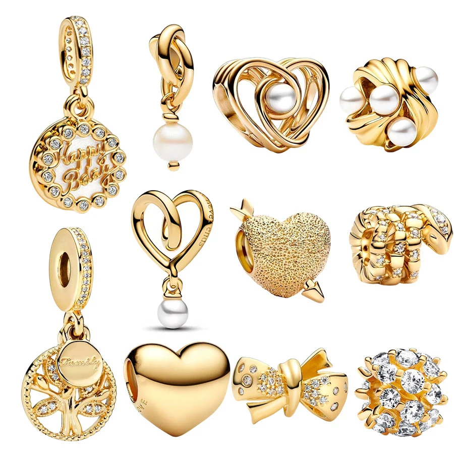 Nueva fabricación DIY, círculo de eternidad de perlas chapadas en oro, corazón estúpido, cuentas colgantes de árbol genealógico aptas para pulsera de plata Original, joyería