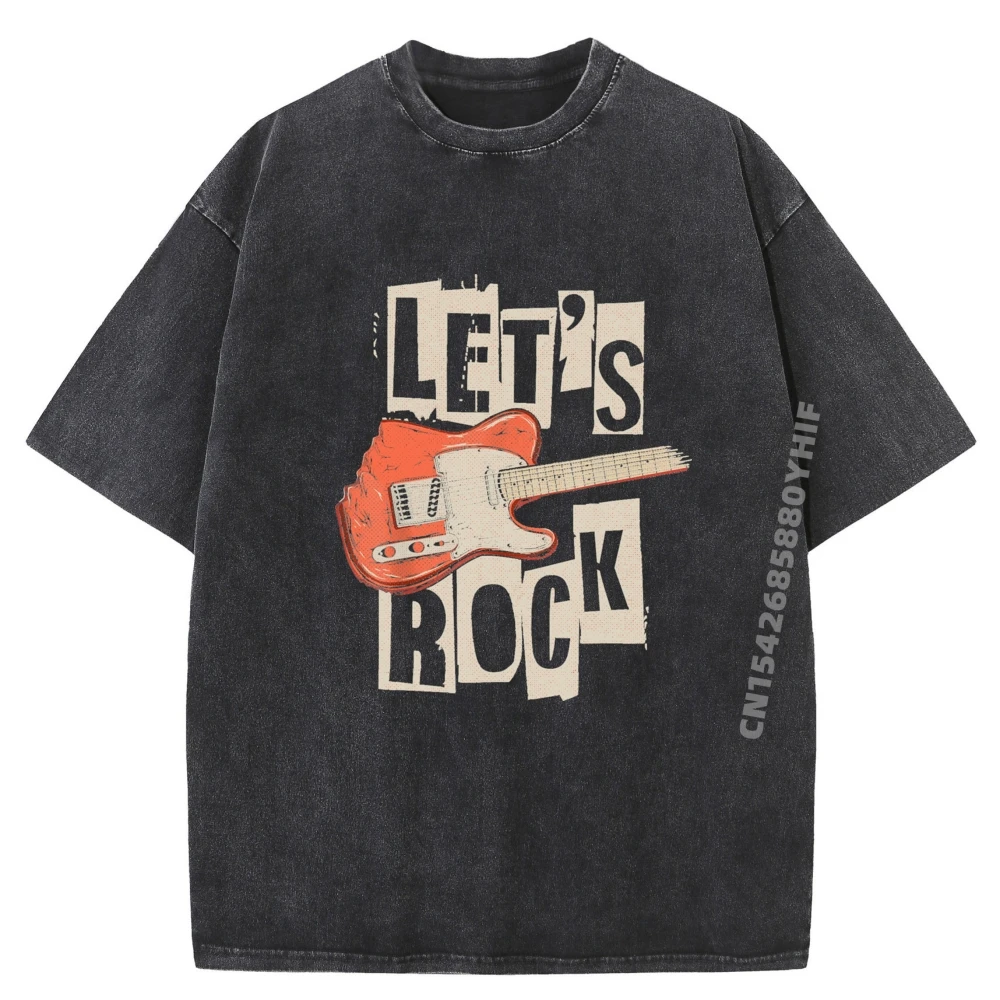 

Футболка Let's Rock с электрогитарой и музыкой, хлопковые футболки с графическим принтом со скидкой, потертые в стиле ретро для мужчин