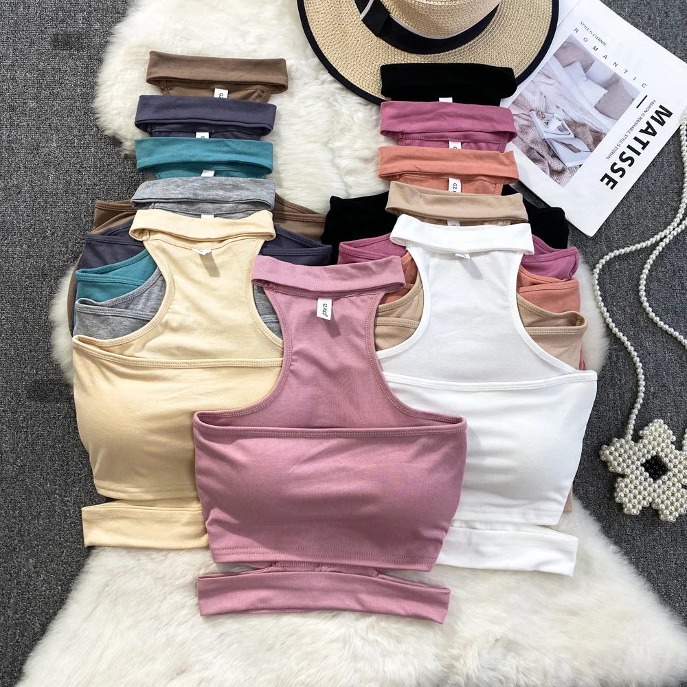 Sexy Halter Hollow Camis Basic Chic Off Shouler Tank Top with Bra Korean Fashion Crop Top Summer Women Y2k Corset Bustier