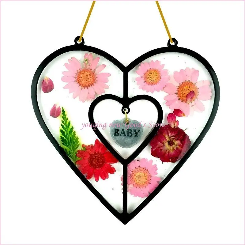 57QA قوالب الراتنج للتعليق على الحائط على شكل قلب، قوالب سيليكون للنافذة، قالب راتنجات الايبوكسي لتزيين المنزل في عيد الميلاد