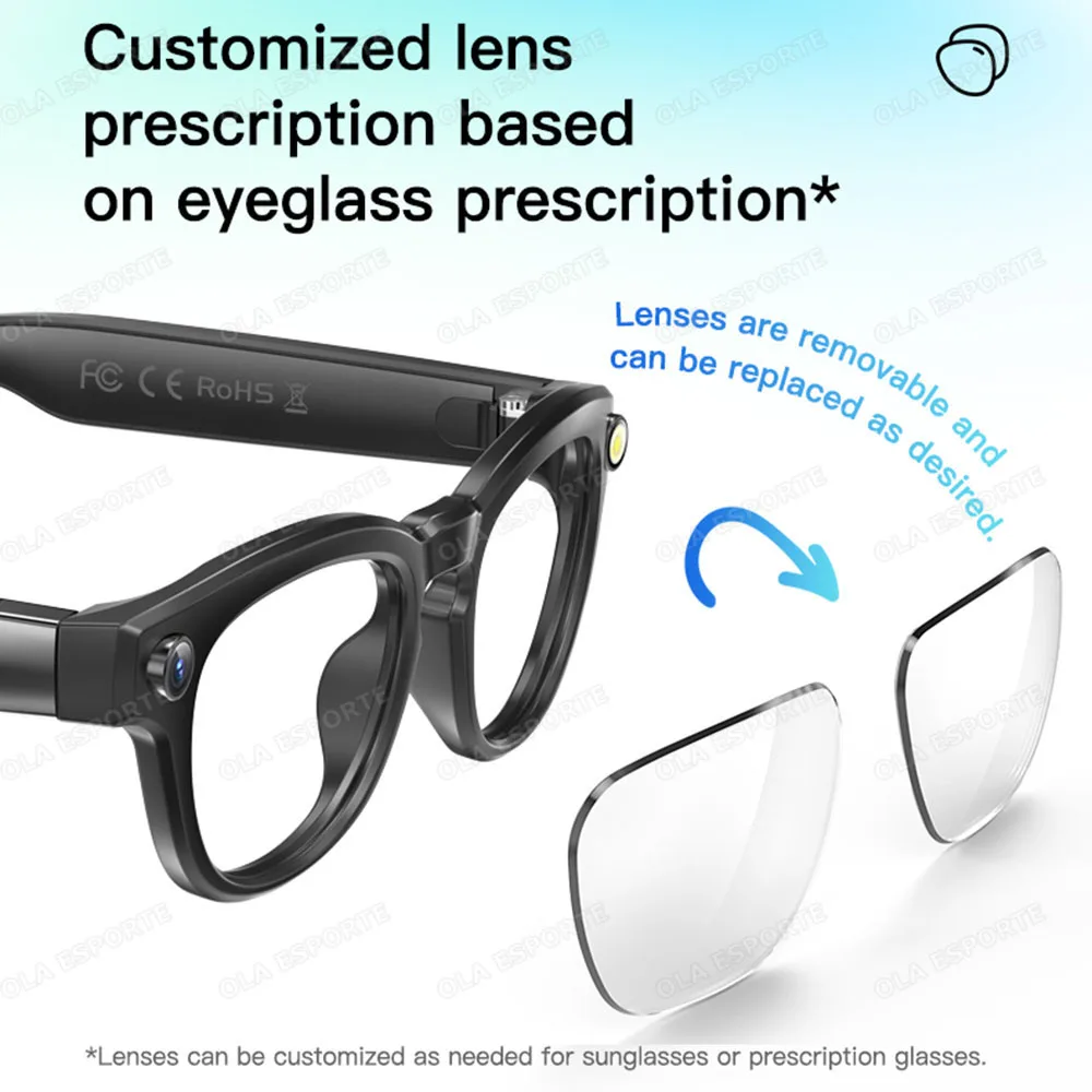 4K HD AI Smart Glasses 32GB Storage HD Camera Bluetooth Call Voice Assistant Control Smart Glasses Earphone Sunglasses Men Women