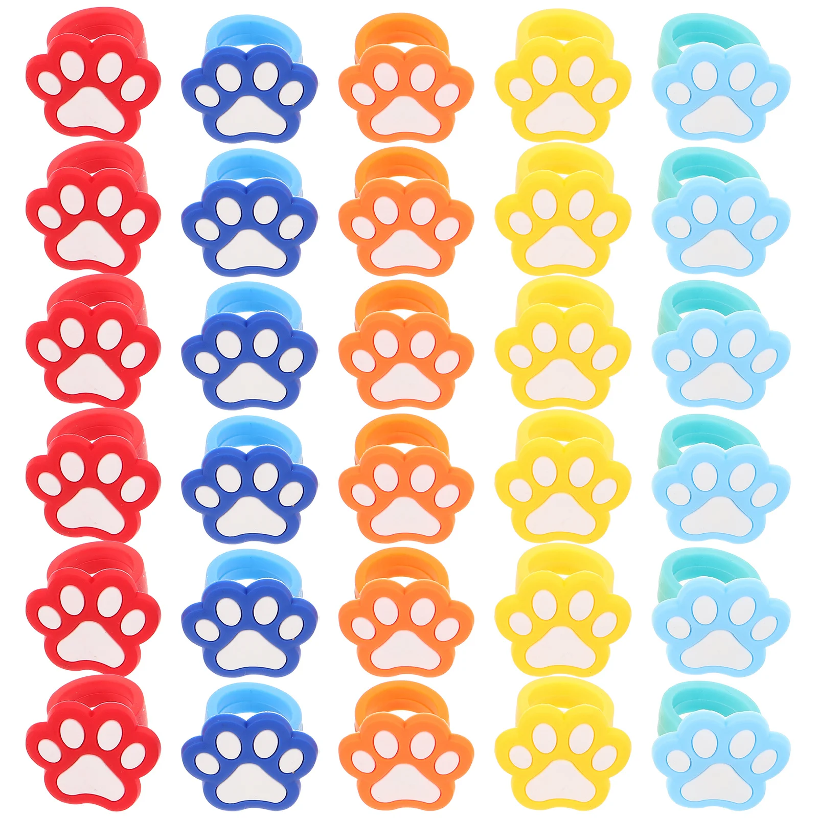 30Pcs Cat Paw Print Ring for Kids Plastic Lightweight Colorful Party Favors Birthday Goodie Bag Fillers Classroom Prizes