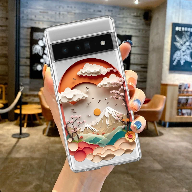 Cute Creative Mountain Landscape Phone Case For Google Pixel 6 6A 7 7A Pro for Google Pixel 8 Pro Ultra Thin Clear Cover Fundas