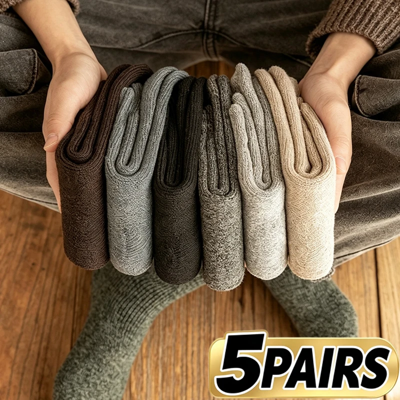 Thickened Terry Loop Mid‑Calf Home Floor Socks Fleece Lined Thermal Warm Socks Winter Breathable Soft Plush Indoor Lounge Socks
