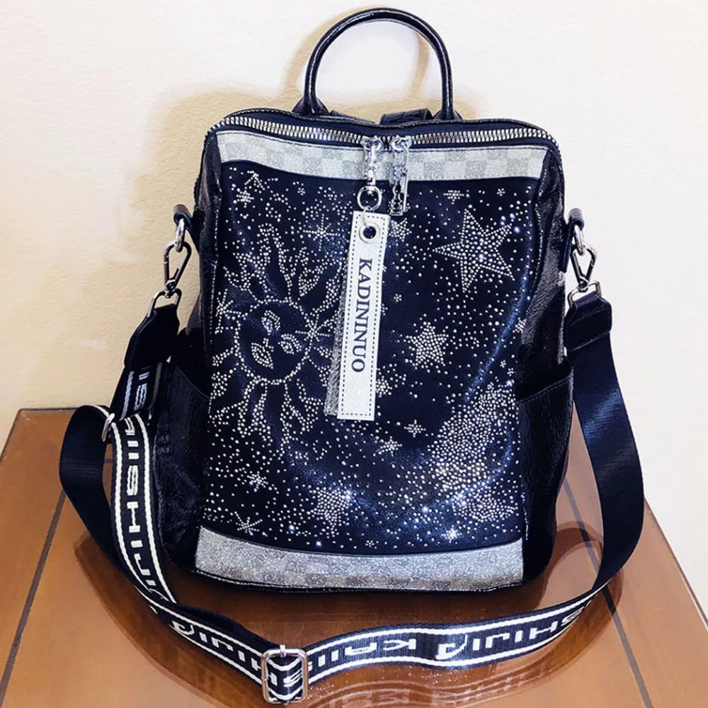 Luxury Brand Women Backpack Rhinestone Soft Leather School Bag Large Capacity Multi-pocket Travel Backpacks Top Quality Mochilas