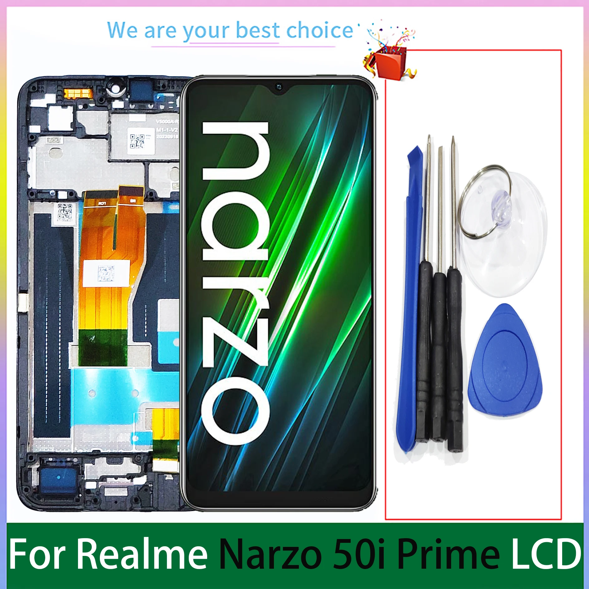 For Realme Narzo 50i Prime Original LCD Display With Frame RMX3506 Touch Screen Panel Replacement Parts