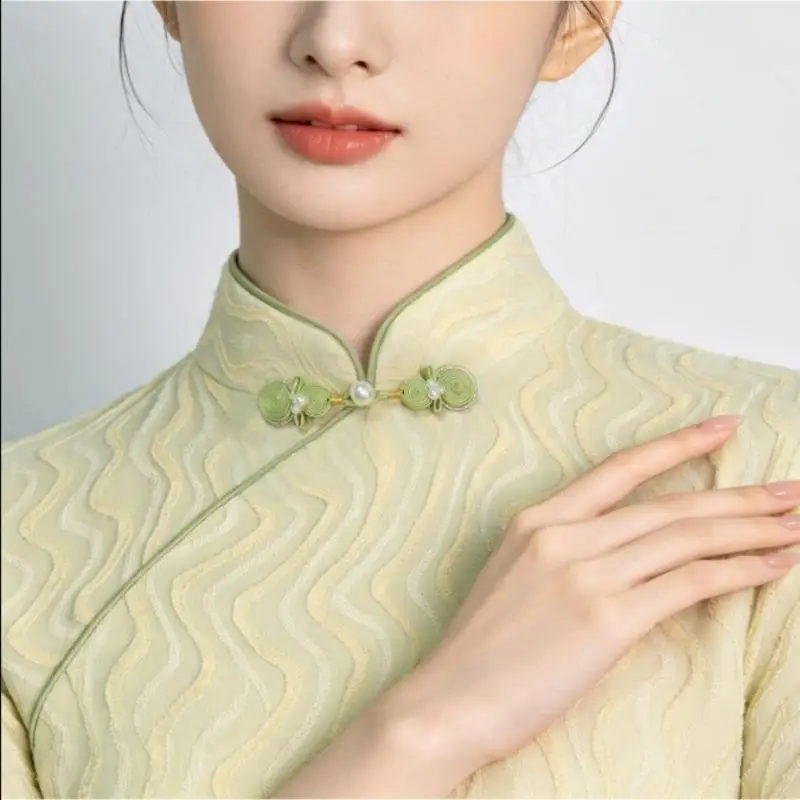 1Pair Chinese Knot Button Cheongsam Buttons Tang Suit with Faux Jade Bead Knot Fastener DIY Handcraft Clothing Accessory