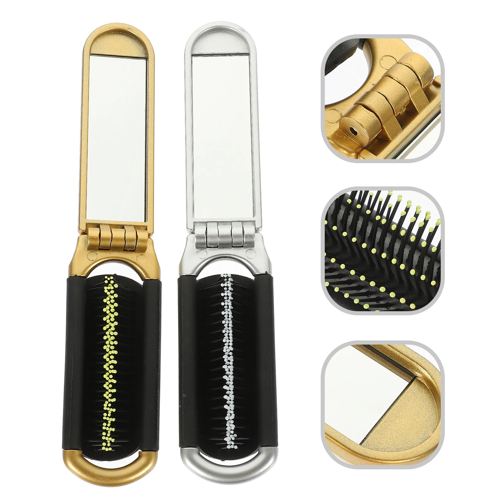 

2 Pcs Folding Mirror Comb Portable Travel Airbag Massage Hair Smoothing 2pcs Gold Silver Salon Brush