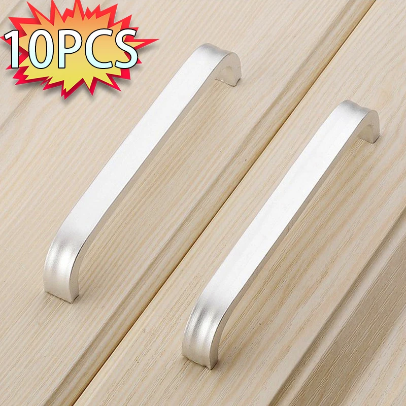 10Pcs U-Shaped Hollow Door Handle, Aluminum Alloy Hollow Light Handle, Modern And Simple, Suitable For Cabinet Drawers, Silver