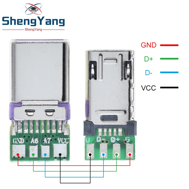 2020 NEW Micro Male Plug With PCB Solder Plate Double-sided Micro 5P Plug Usb Connector+ Type-C Male USB Connector With 4Pin PCB