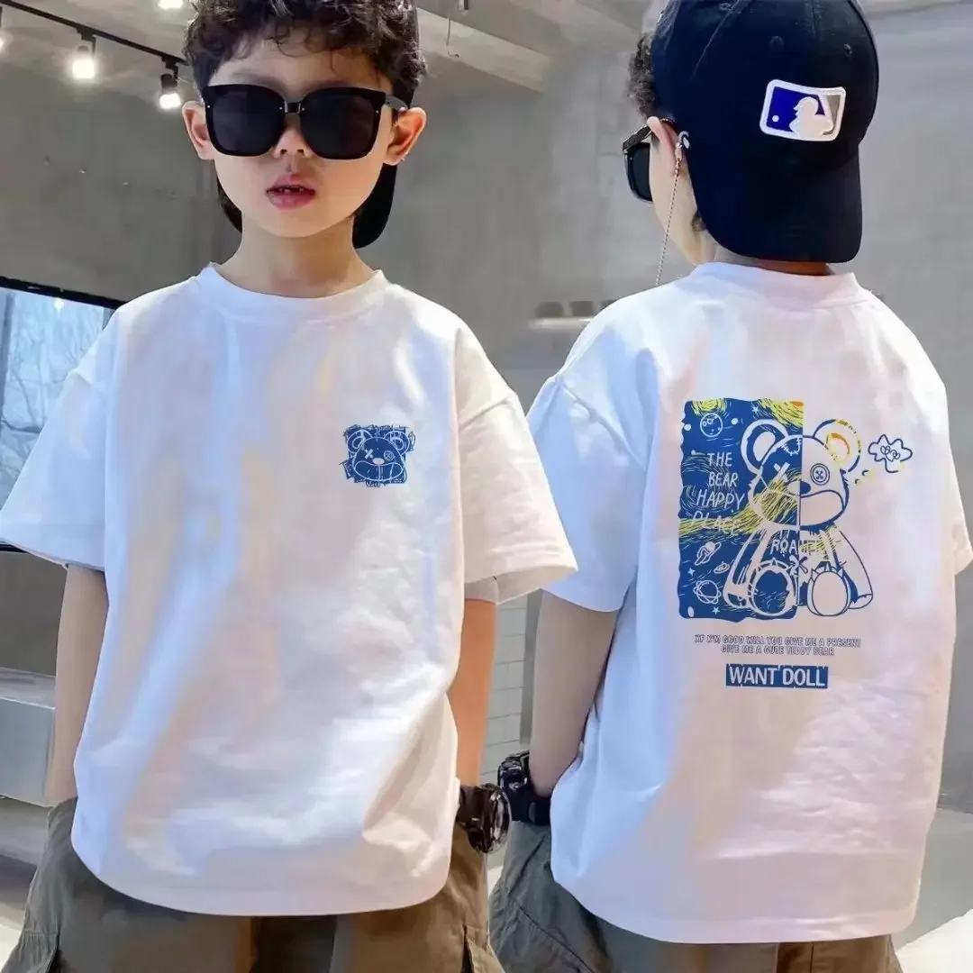 

Boys 100% Cotton T-shirt Cartoon Graffiti Printed Girls Tees Summer Short Sleeve Children Tops High Quality Casual Kids Clothes