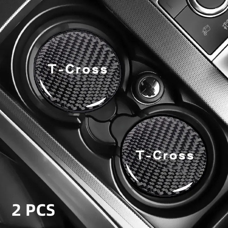 

2Pcs Carbon Fiber Car Water Coaster Cup Mat Bottle Holder Anti-slip For Volkswagen Vw T-CROSS TCROSS Car Accessory