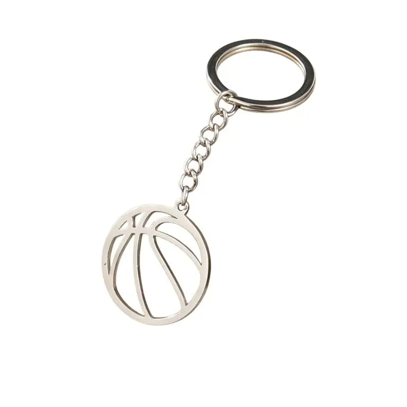 Casual Stainless Steel Keyring Hollow Geometric Basketball Pendant Key Chain Fashion Accessory for Sports Fans Birthday Gift