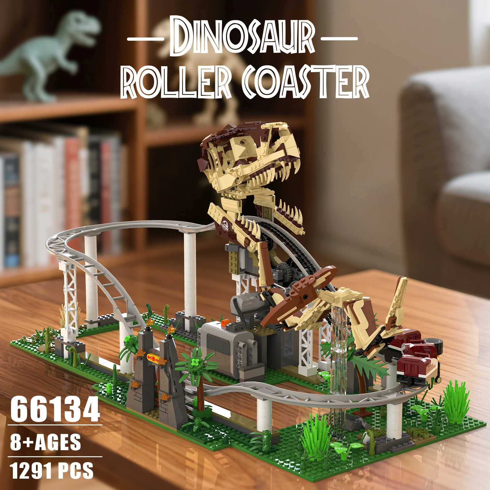 1291pcs Prehistoric Dinosaur Roller Coaster Building Blocks Kit, Creativity Amusement Park Model Bricks DIY Assemble Toy for Kid