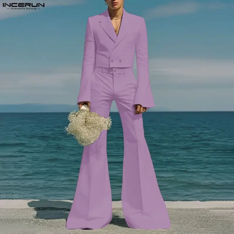 INCERUN مجموعات الرجال بلون التلبيب كم طويل المحاصيل السترة والسراويل مضيئة قطعتين مجموعات الشارع الشهير موضة الرجال الدعاوى غير رسمية #1