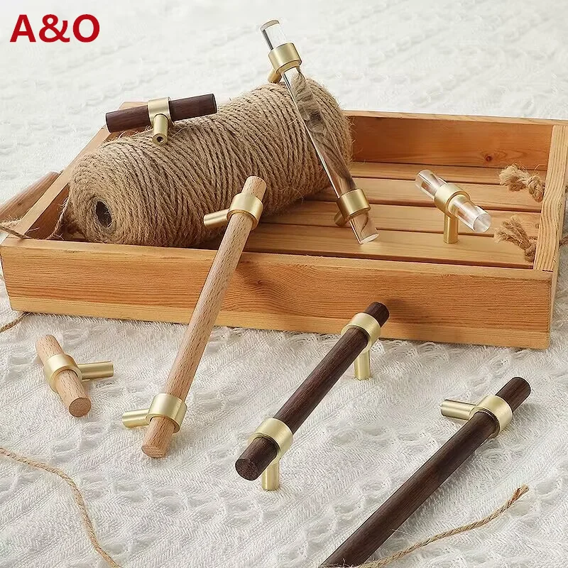 Handles Drawer Cabinet Furniture Kitchen Handles for Cabinet Knob Door Drawer Furniture Kitchen Golden Transparent Crystal Wood
