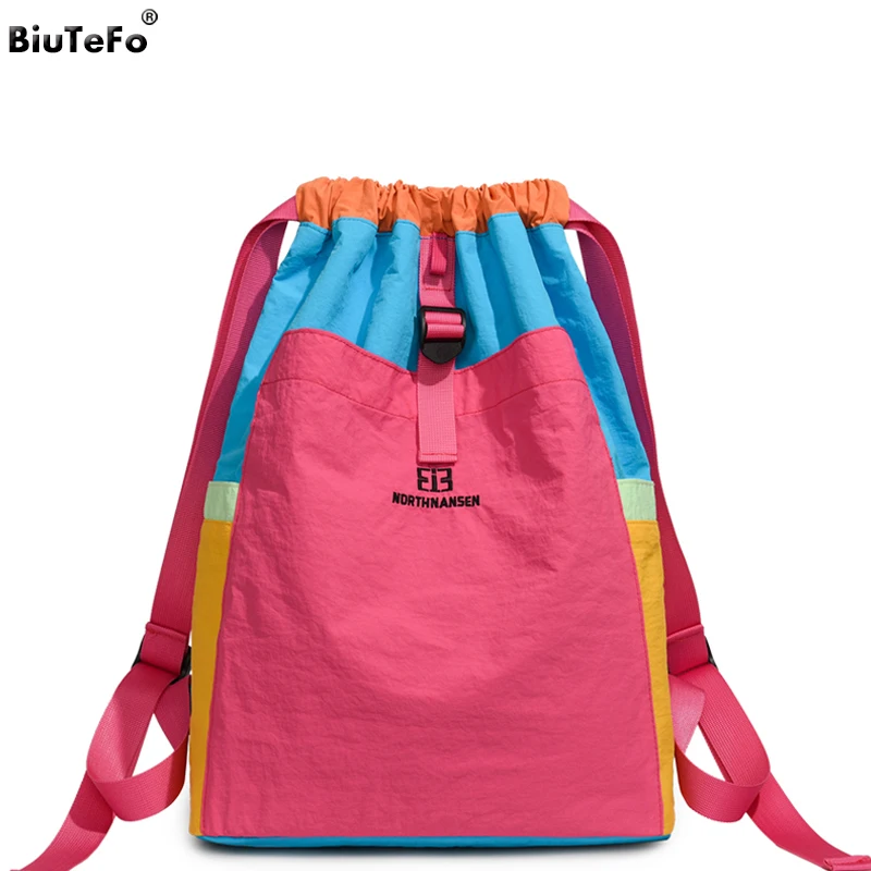 

Fashion Patchwork Backpack Women Nylon Commuter Daypack Ladies Shoulder Bag Large School Bag Girls Lightweight Travel Rucksack