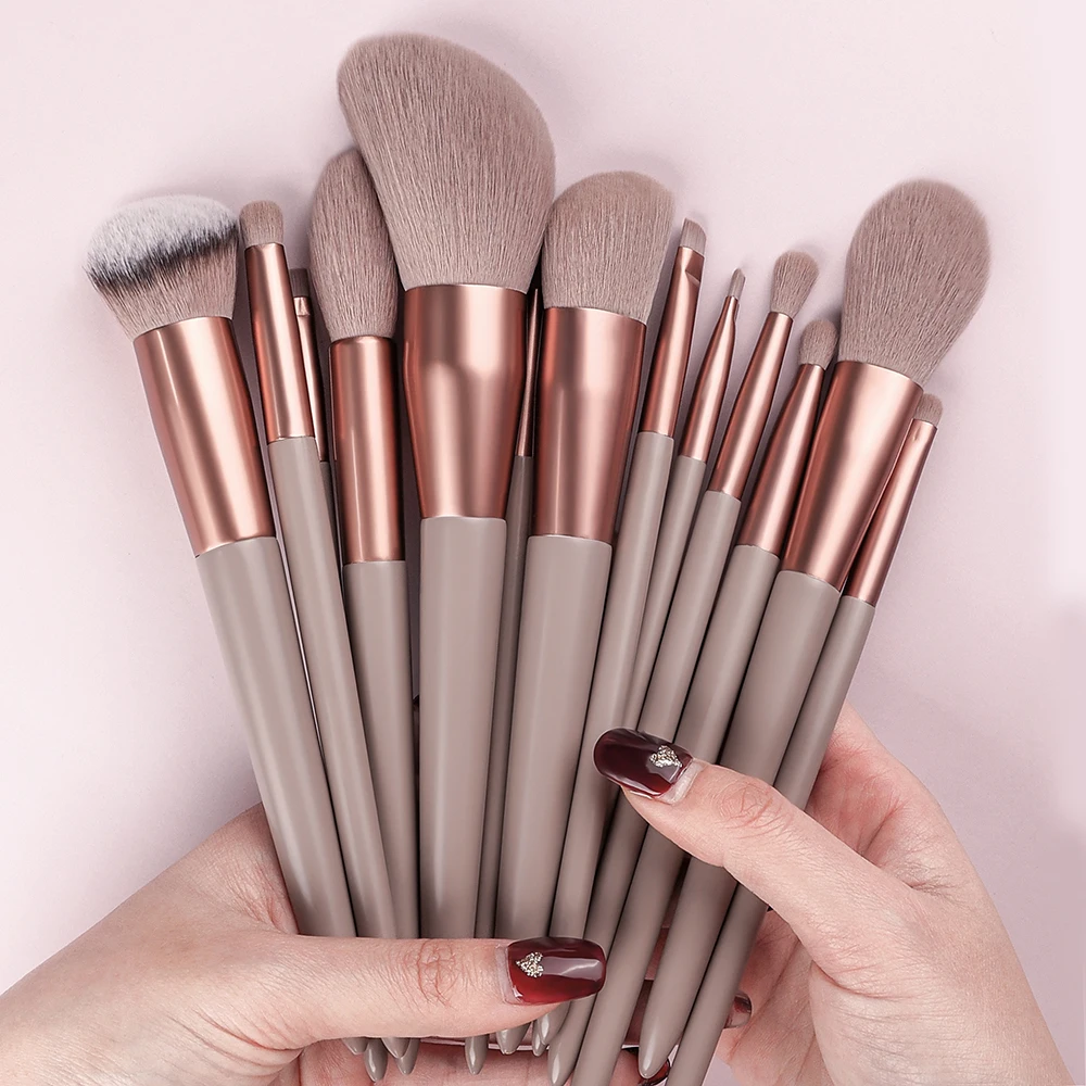 Soft Fluffy Makeup Brushes Set com Saco, Cosméticos, Fundação, Blush, Pó, Sombra, Mistura, Ferramentas de Beleza, 13Pcs