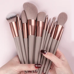 Soft Fluffy Makeup Brushes Set com Saco, Cosméticos, Fundação, Blush, Pó, Sombra, Mistura, Ferramentas de Beleza, 13Pcs