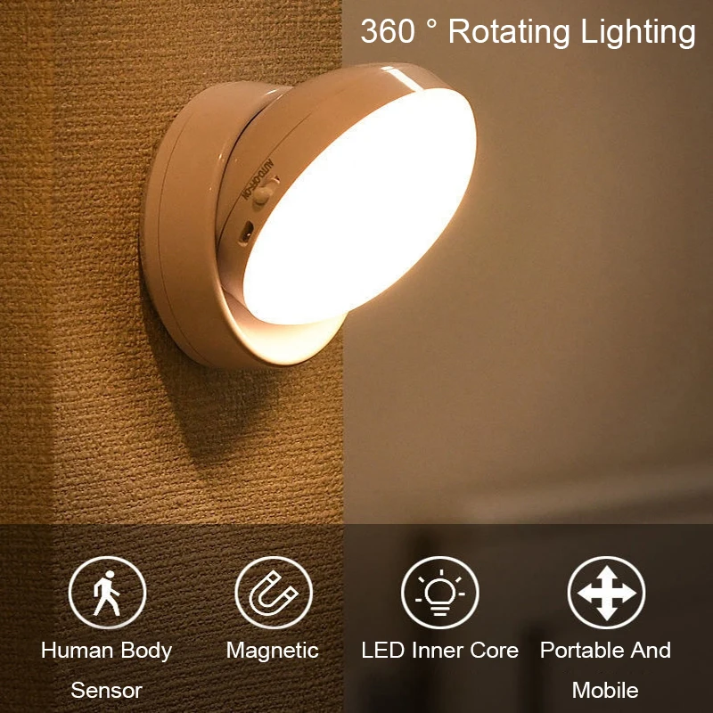 Motion Sensor Night Light Wireless LED Wall Lamp USB Rechargeable PIR LED Bedside Lamps 5V Induction Lights For Bedroom Corridor