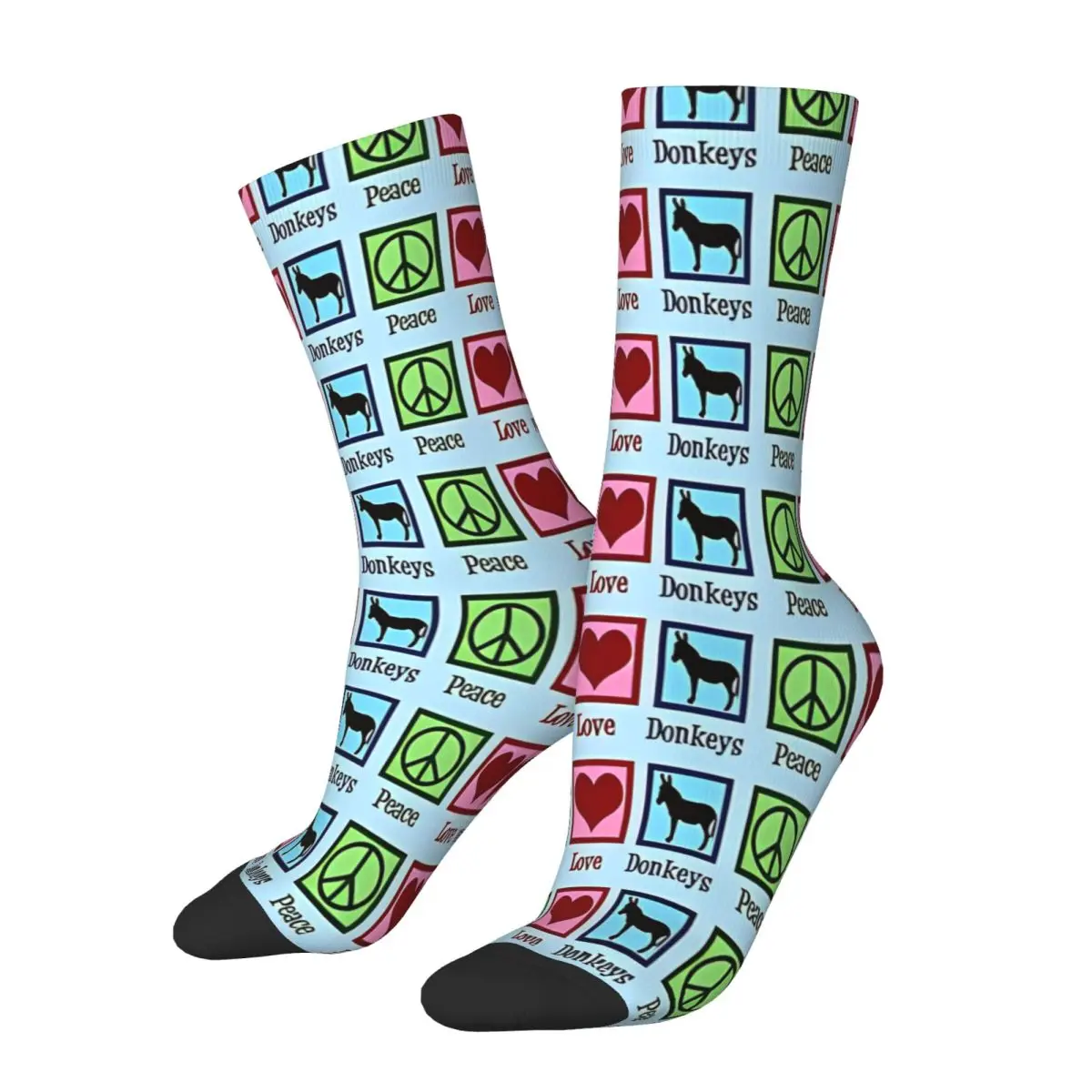 Autumn Winter Cool Unisex Peace Love Donkeys Socks Cute Farm Animal Farmer Non-slip Crew Socks