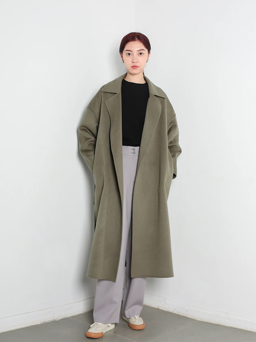 

mat Woolen Coat Long Sve Bath Sle Buttoned Medium Length Double-Sided Woolen Jaet for Women Winter Faion
