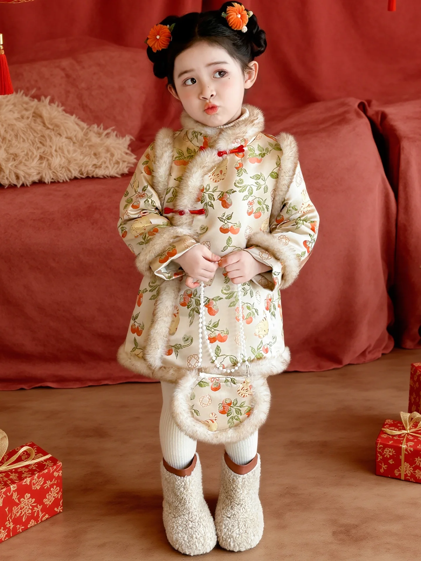 

Thiened Fce Girls Dr Set Winter 2026 Traditional Chinese Sle Long Sve Loose Fit Warm Daily Wear