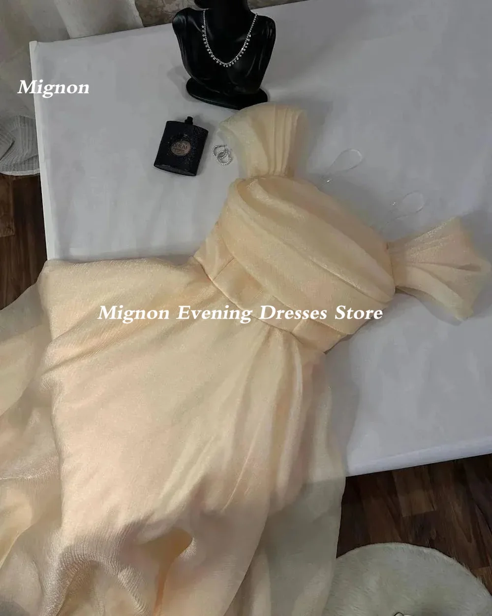 Mignon-vestido de Organza con escote y hombros descubiertos para mujer, traje de graduación con volantes, largo hasta el suelo, Formal, elegante, para fiesta de noche, 2023