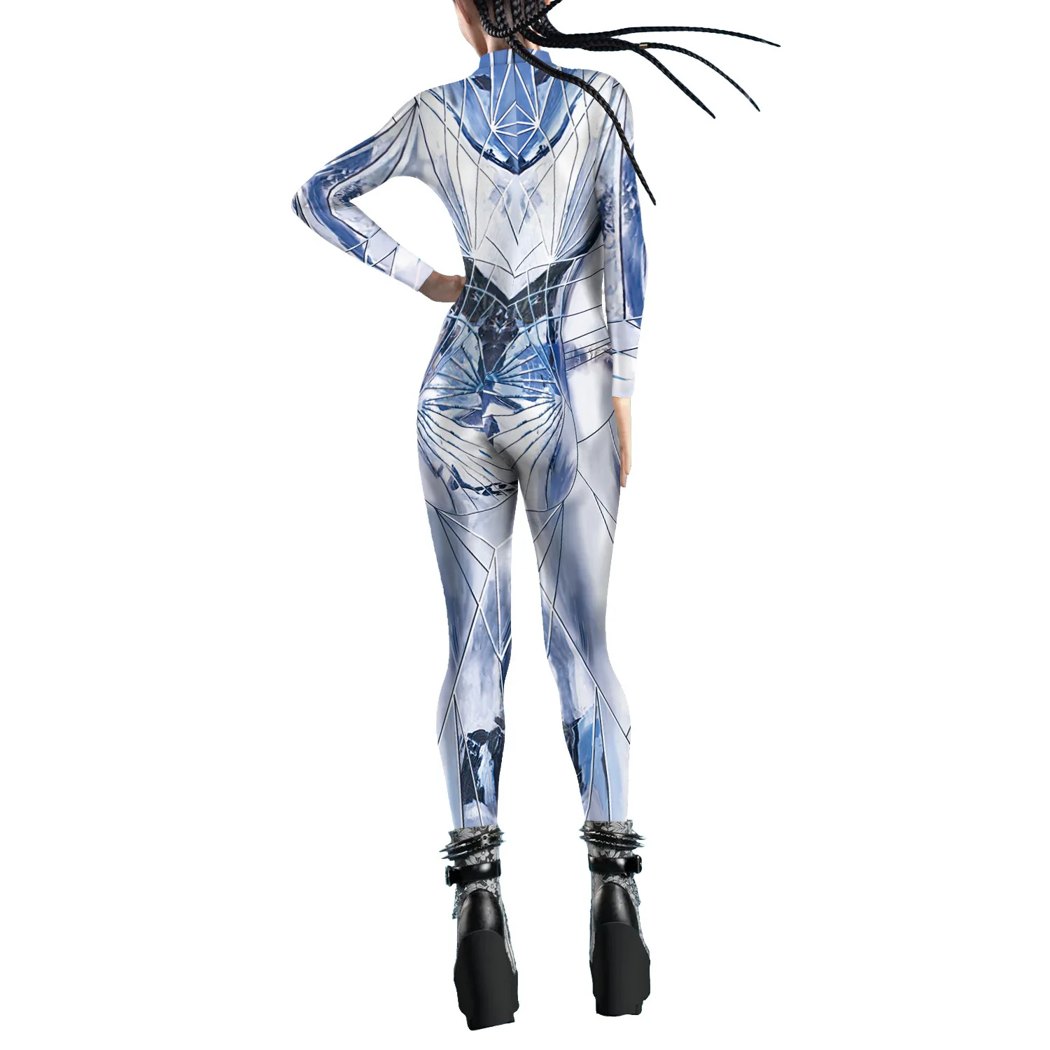 Catsuit à fragment de verre imprimé en 3D pour femme, combinaison sexy avec fermeture éclair, costume de batterie Zentai, costume de fête, tenue de cosplay féminine, Monos Mujer