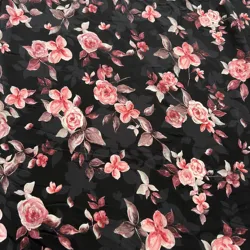 1 meter 100% Mulberry Silk 15 momme Crepe Silk Fabric Black Rose Floral Printed 138cm 54