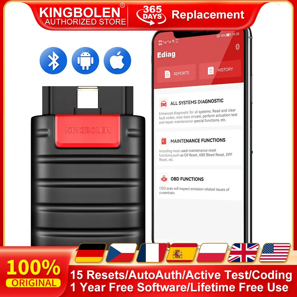 KINGBOLEN Ediag OBD 2 EOBD Scanner Offline Coding Active Test 15 Resets Auto Full System Car Diagnostic Tool with AutoAuth