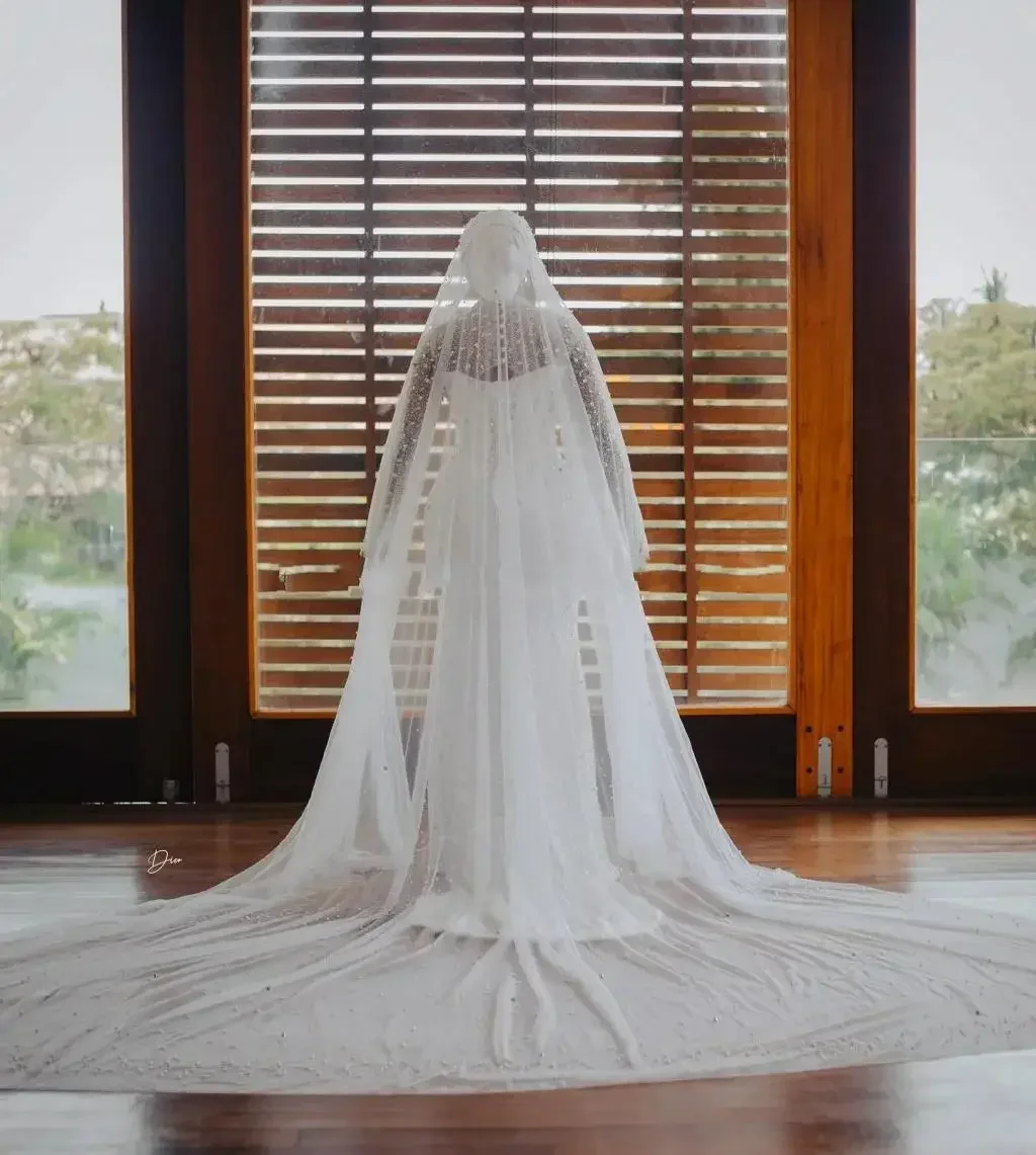 تخصيص كامل بلورات الخرز حورية البحر فستان الزفاف Vestidos De Novia الوهم طويلة الأكمام حديقة أثواب الزفاف الأفريقية