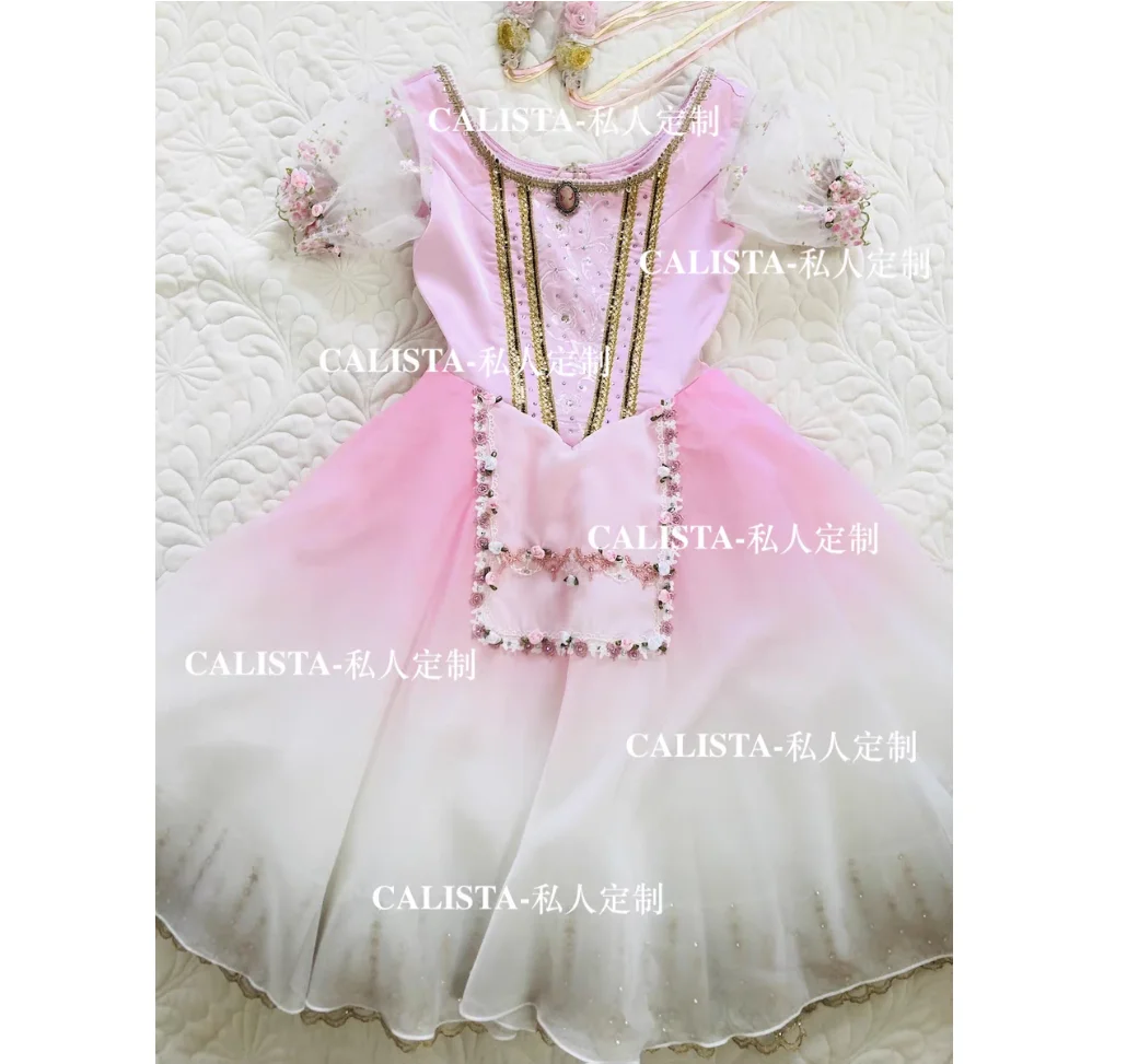 Can not be locked up daughter tutu Gabelia variation private custom pink gradient color set diamond long gauze dress