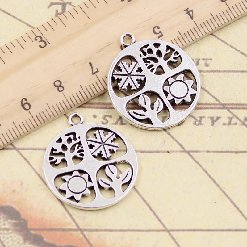 10pcs Charms Four Seasons Spring Summer Autumn Winter 28x24mm Tibetan Silver Color Pendants Antique Making DIY Handmade Jewelry