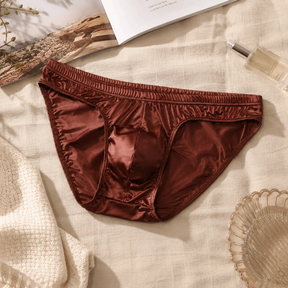 Gifts Smooth Men's Underwear Low Waist Bulge Pouch Triangle Briefs Lingerie Breathable Satin Silk Panties Exercise