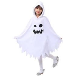 Sydney Kids White Ghost Glowing Ghost Face Cape Boy Girl Top Cloak Horror Theme Party Dress Up Hooded Cape Halloween Costume