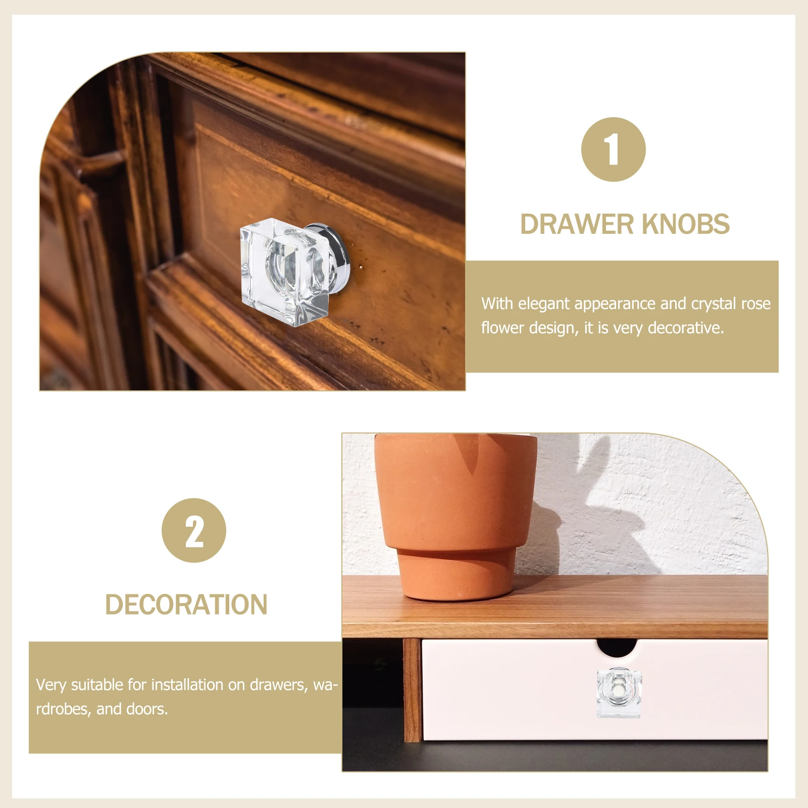 

2pcs Crystal Clear Drawer Dresser Cupboard Accessory Square Crystal Cabinet Handle Single Hole Door Knob European Style Cabinet
