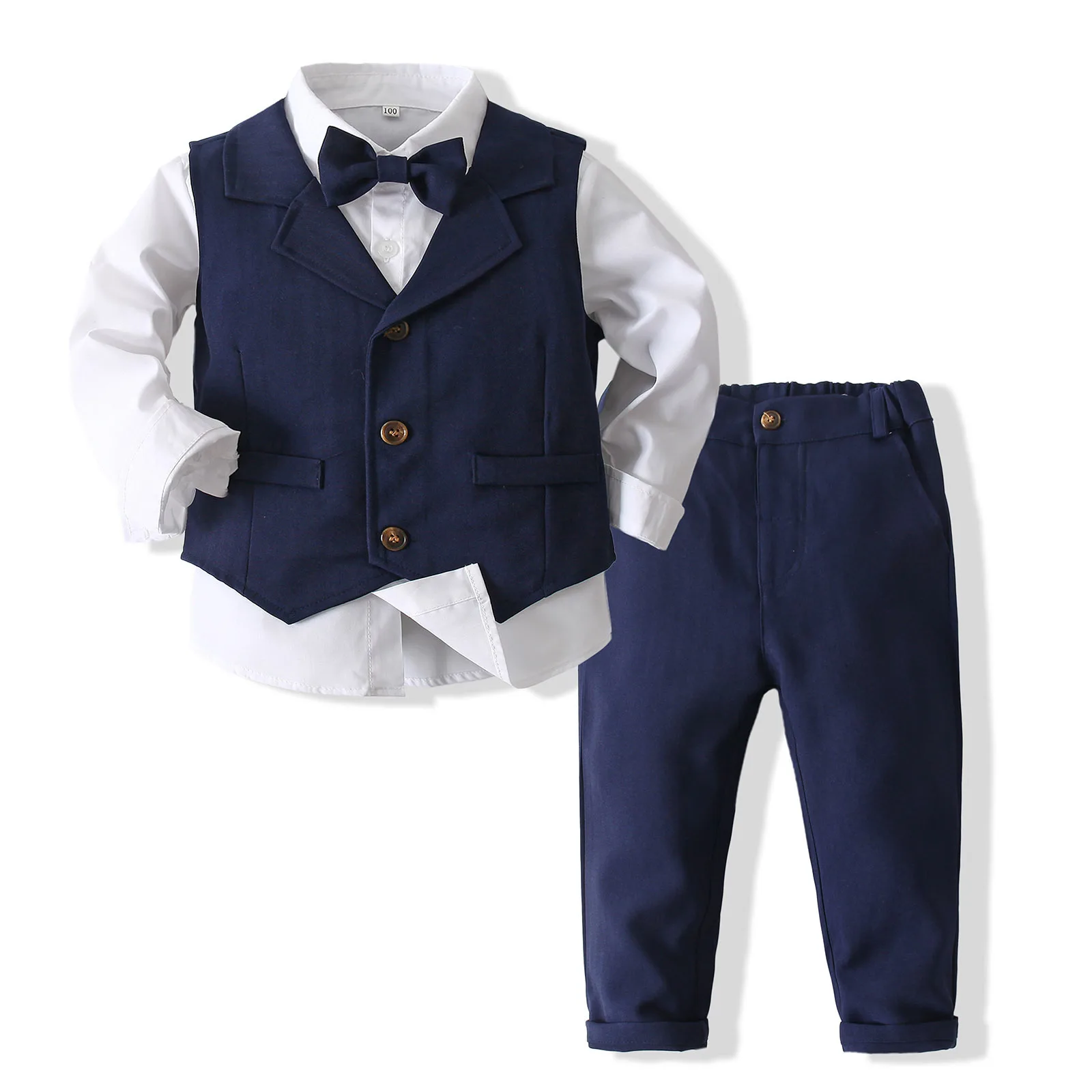 Boys Suit 2026 Spring and Autumn New Childrens Wear Boys Baby Suit Gentleman Solid Vest Shirt Trousers Handsome Three-piece Set