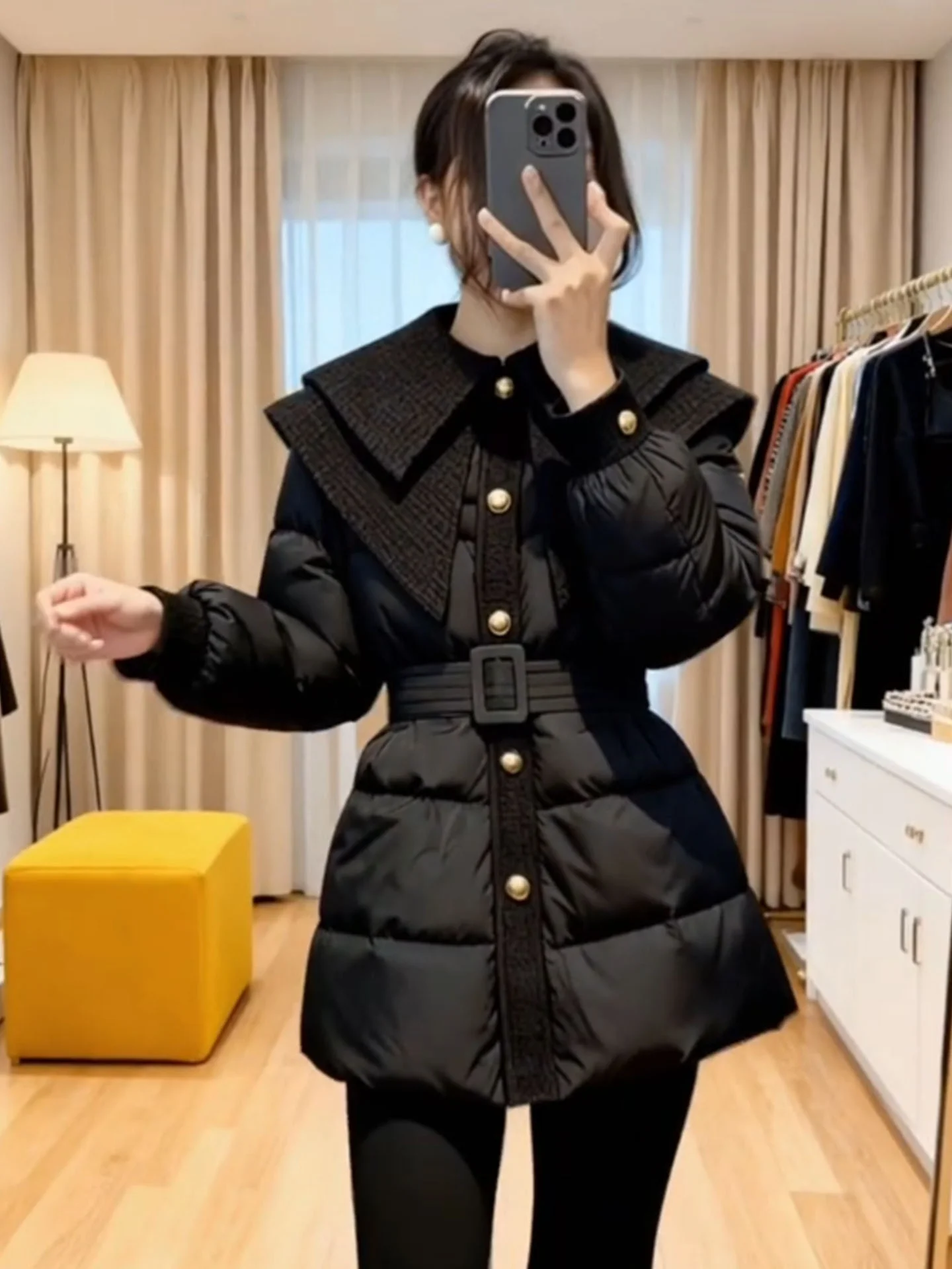 Bla cintura-conchaçadora feminina puffer jaet luxo sle longo sve cintura alta thi outerwear ele lindo casaco de inverno