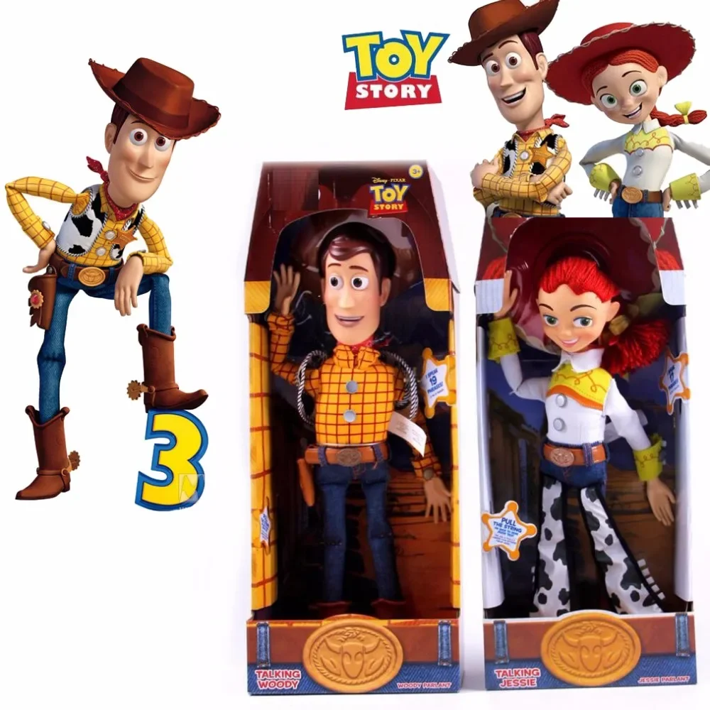 Sheriff Woody Jessie Figurines Talking and Singing Puppets Disney Movie Toy Story Modle with Box Gift Kids Toys