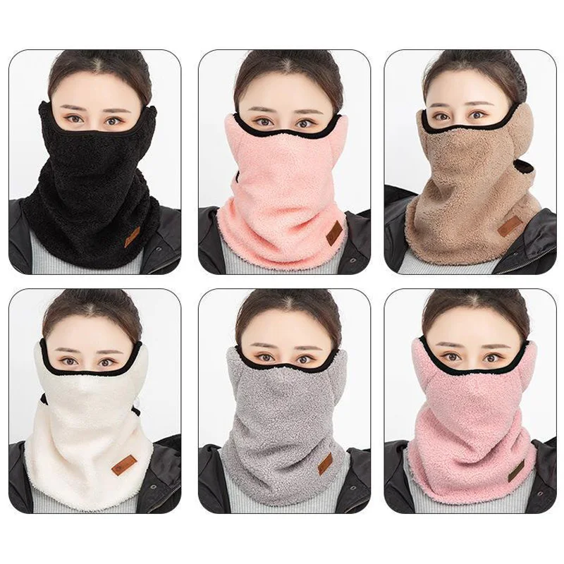 Winter Plus Velvet Mask for Women Windproof Warm Thicken Face Cover Ear Protection Earflaps Neck Warmer Scarf Outoor Riding Mask