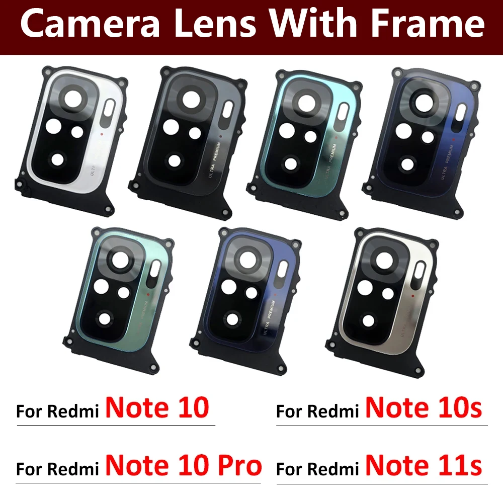 New Rear Camera Glass Lens Cover With Frame Holder For Redmi Note 10S 10 Pro 11S With Sticker Replacement Spare Parts