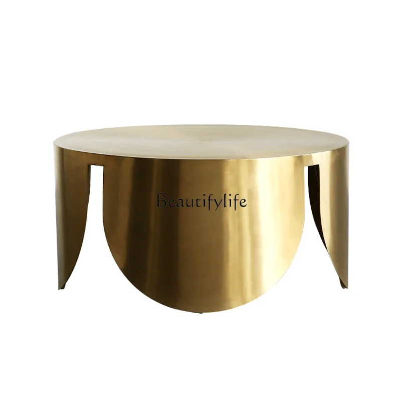 

44Nordic modern light luxury round stainless steel metal coffee table electroplated brushed gold coffee table