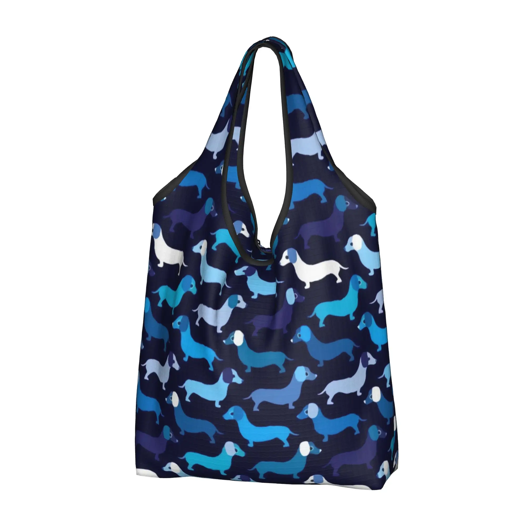 Recycling Badger Sausage Puppy  Shopping Bag Women Tote Bag Portable Dachshund Dog  Grocery Shopper Bags